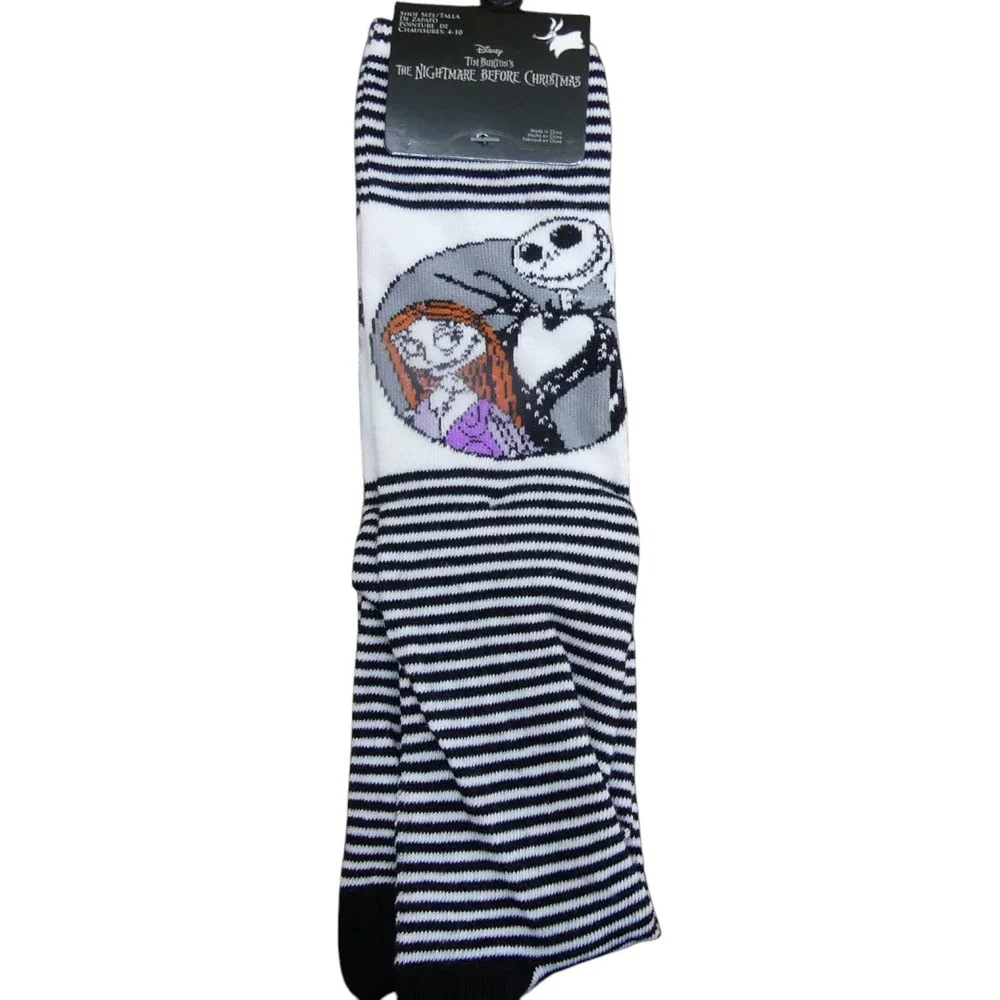 Disney Knee High Socks Womens 4-10 Black White NWT Nightmare Before Christmas